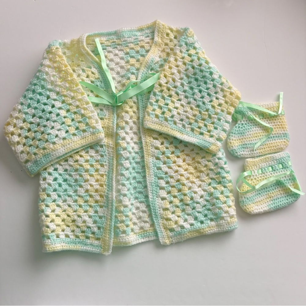 Vintage Crochet Hand Knit Baby Clothes Set